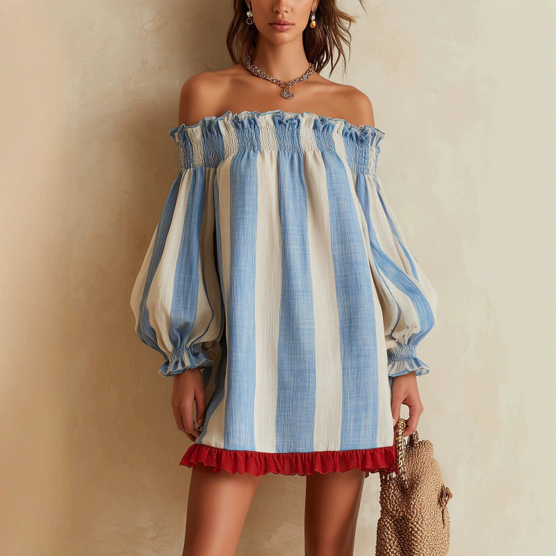 Off Shoulder Puff Sleeve Sundress - Vestido Feminino 2026 Ombro a Ombro