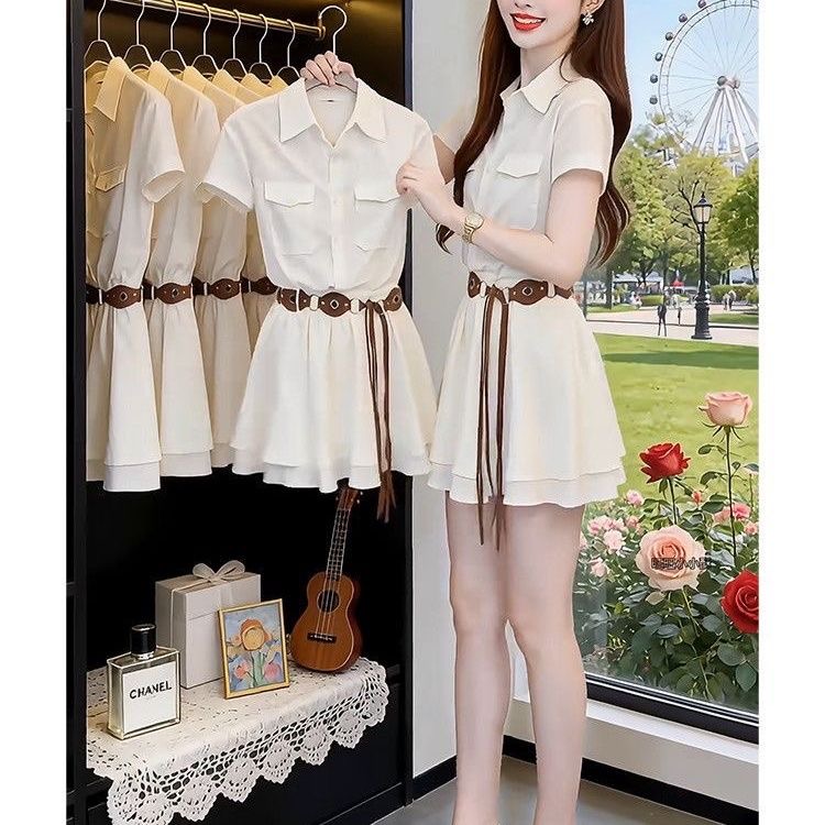 Korean Style A Line Shirt Dress - Vestido Camisa de Manga Curta Estilo