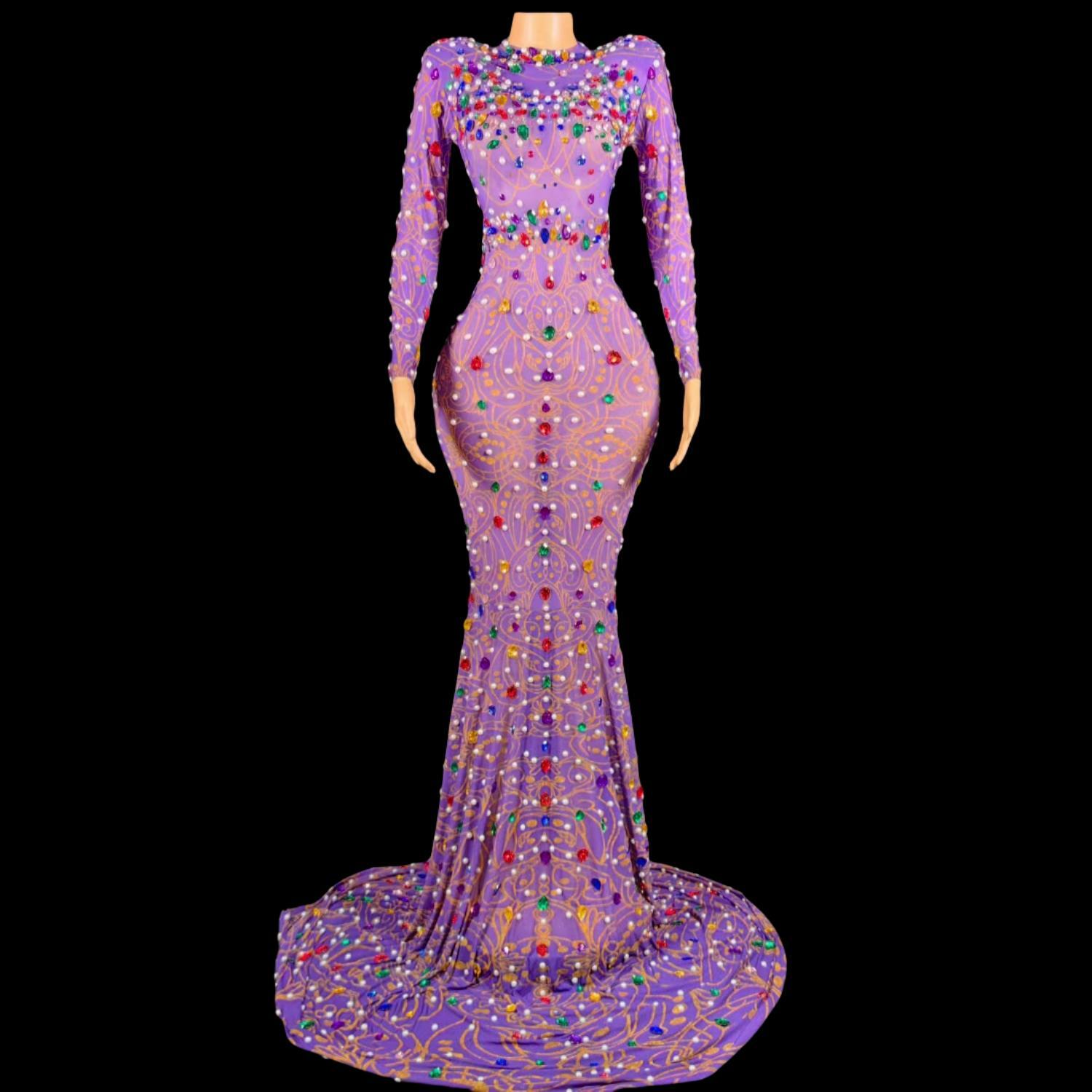 Sparkly Rhinestone Club Party Dress - Strass brilhantes roxo sereia vestido high-end