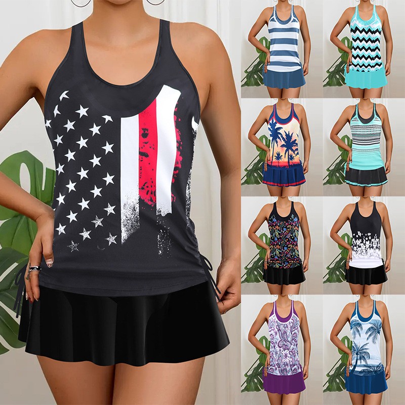 Skirts - Tankini Feminino, Biquíni Sem Mangas com