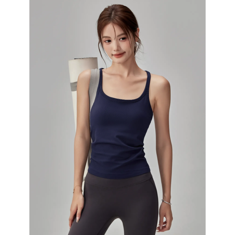 Seamless Ribbed Workout Tank Top - Top Sem Costura com Sutiã Embutido