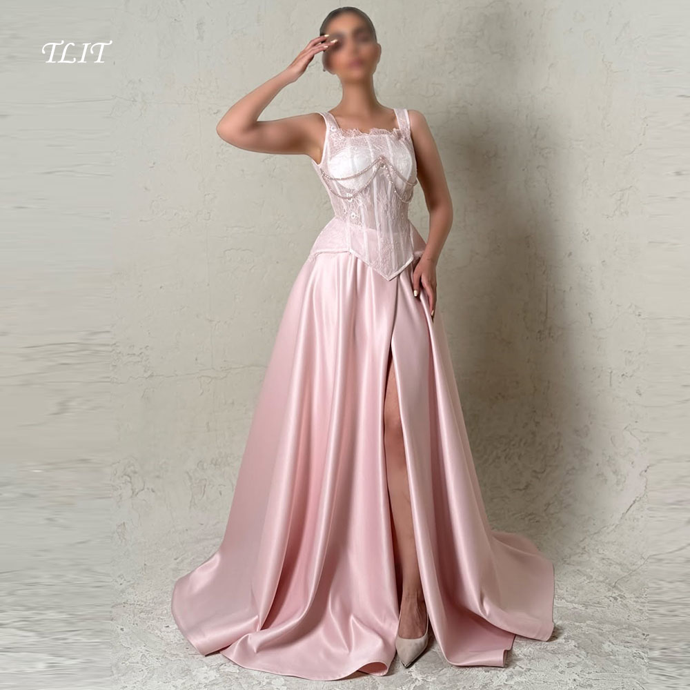 Elegant Satin Evening Gown Split - Vestidos de Noite Elegantes em Cetim