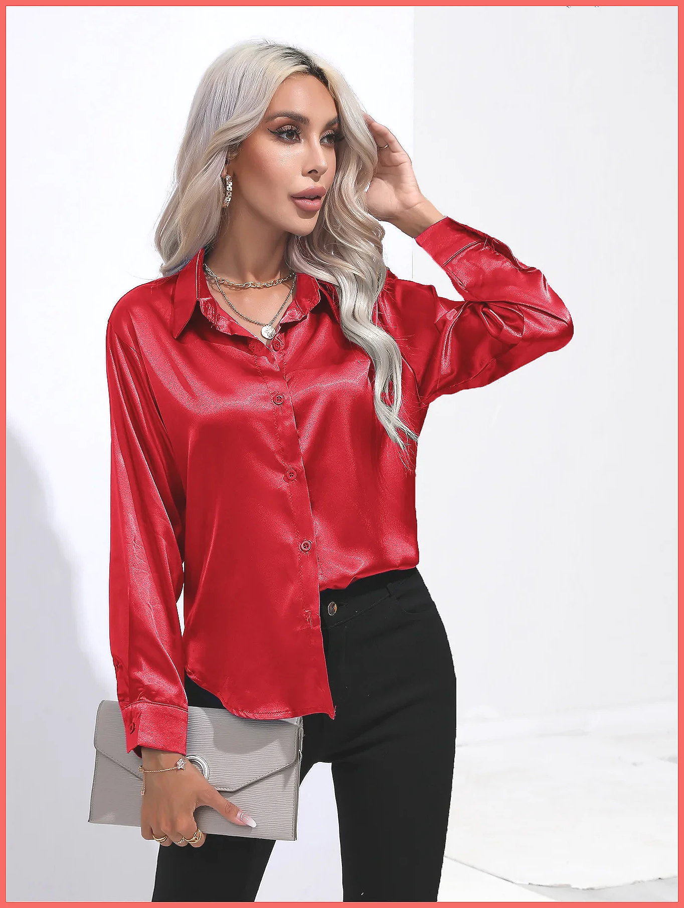 Blouses - Camisa de Cetim Feminina Primavera Verão