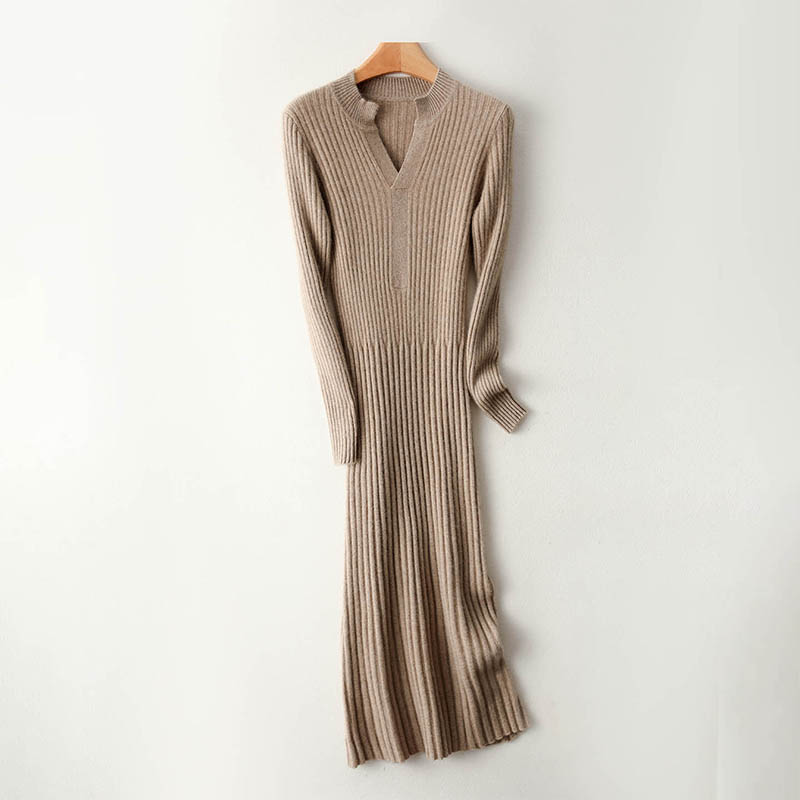 Bodycon Long Sleeve Ribbed Dress - Inteligente minimalista com nervuras 2025 vestido