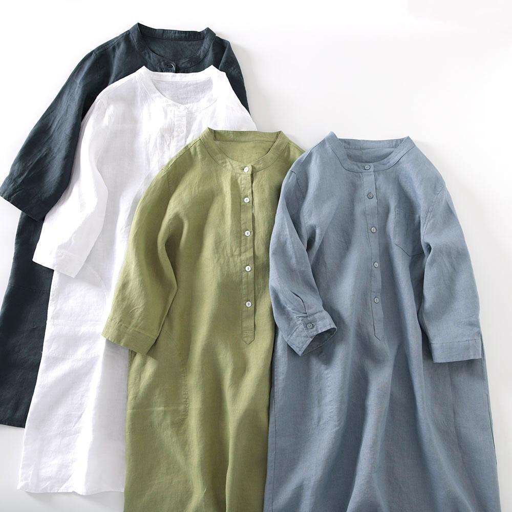 Casual Loose Linen Shirt Dress - Vestido Camisa de Linho Estilo Japonês