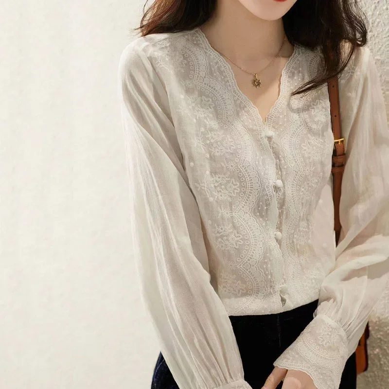 Casual Loose Linen Shirt Dress - GELITAYIN Blusa de linho de manga
