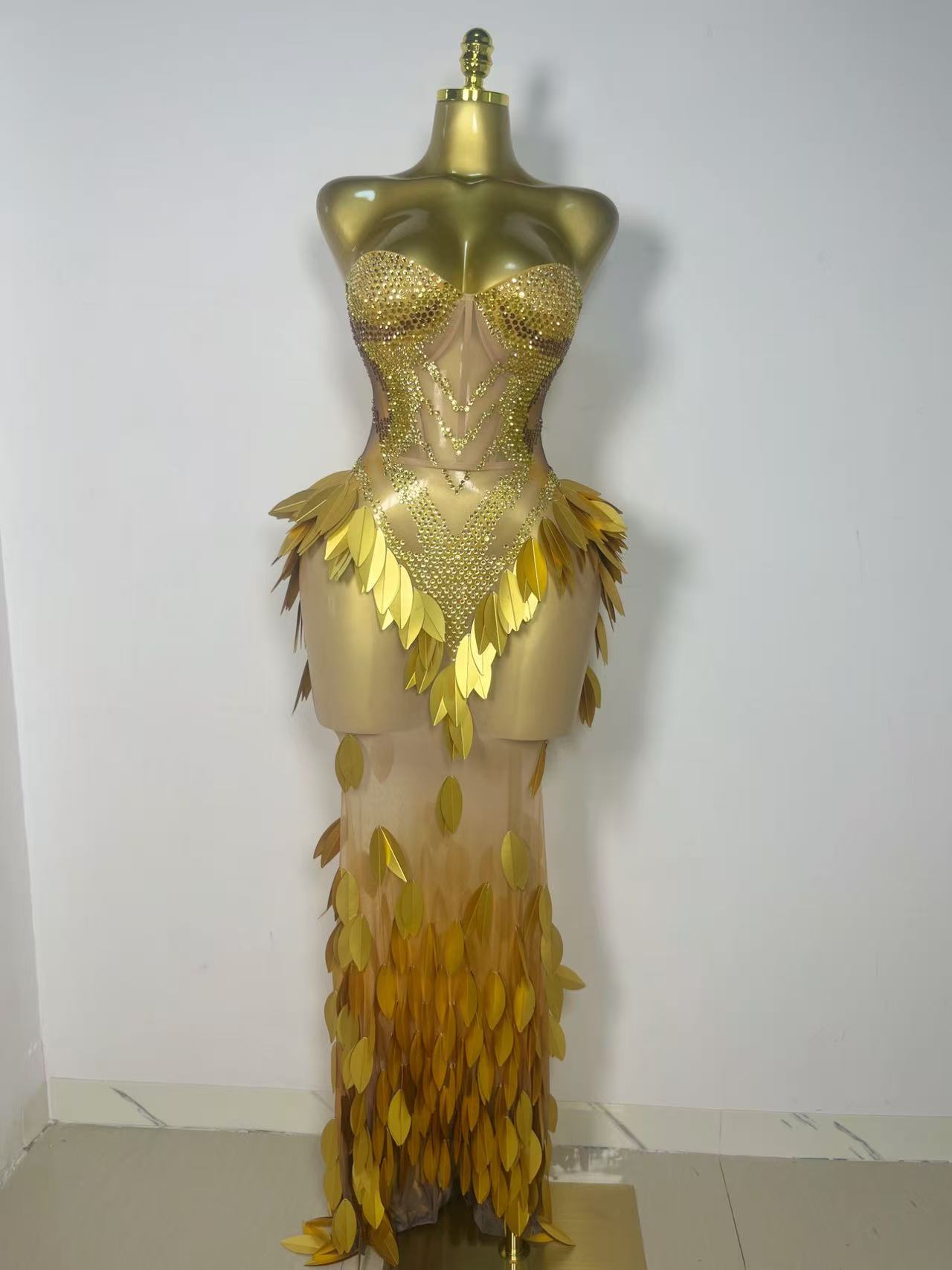 Sparkly Rhinestone Club Party Dress - Vestido de Festa Brilhante Dourado com