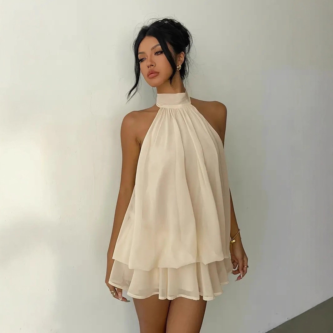 Y2K Backless Halter Mini Dress - Vestido Feminino Halter Neck Sem Costas