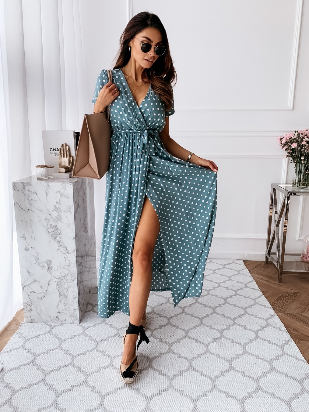 French Vintage Floral Midi Dress - Vestido maxi de manga curta com