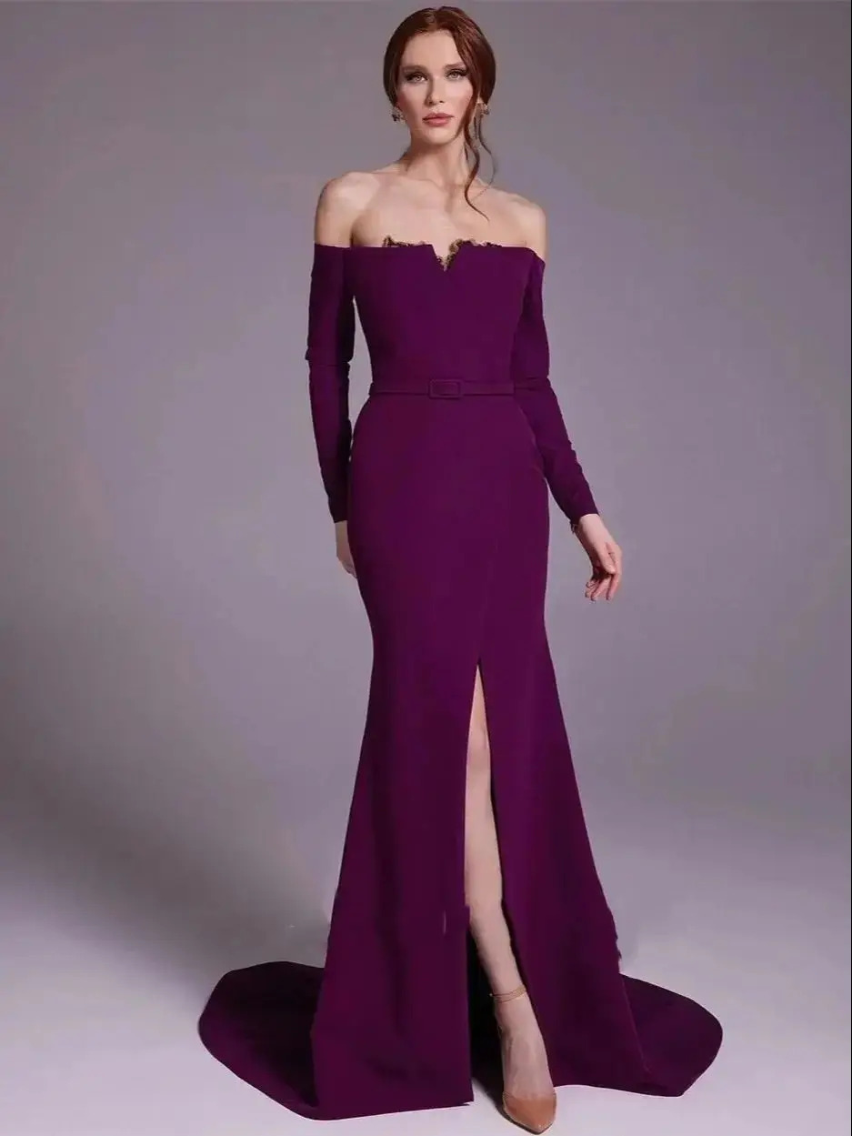 Elegant Satin Evening Gown Split - Elegante Roxo Vestido De Noite De