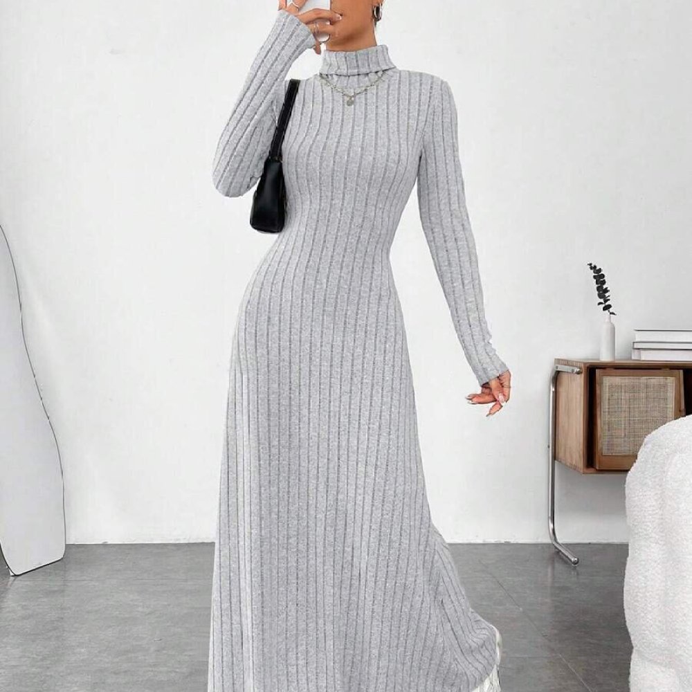 Vestido Elegante de Outono com - Bodycon Long Sleeve Ribbed Dress avaliação e preço
