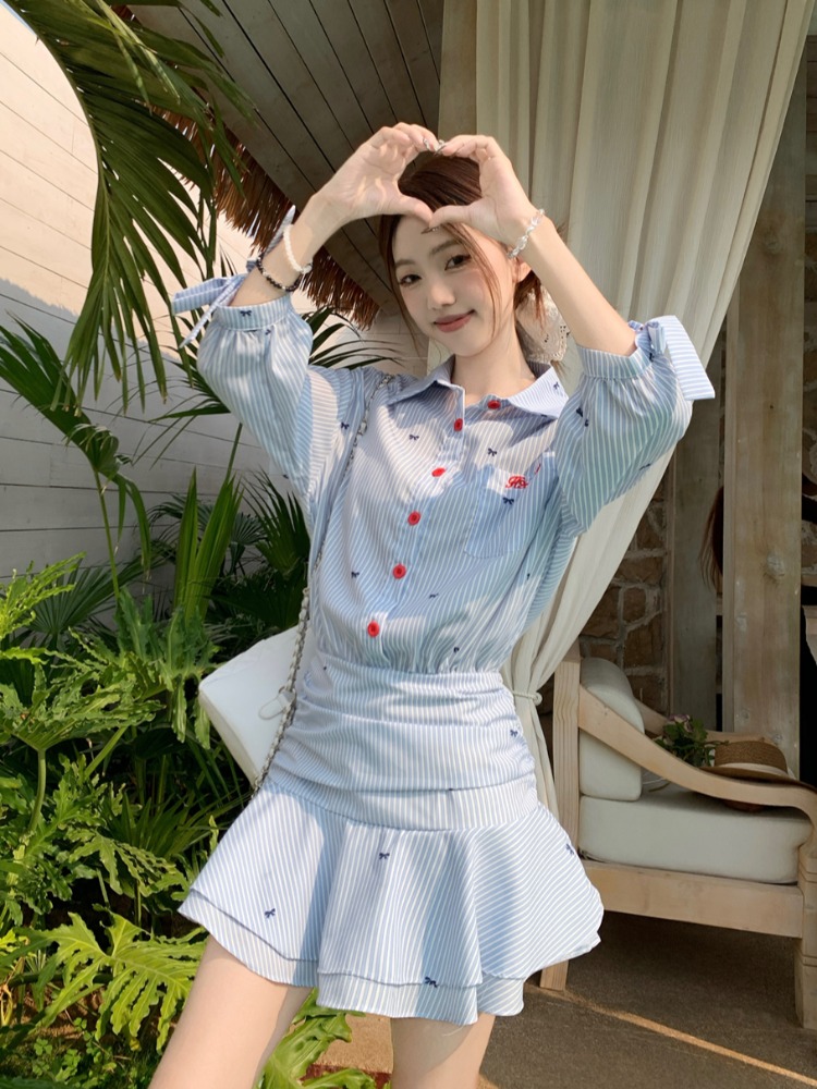 Vestido Camisa Listrado Casual - Korean Style A Line Shirt Dress avaliação e preço
