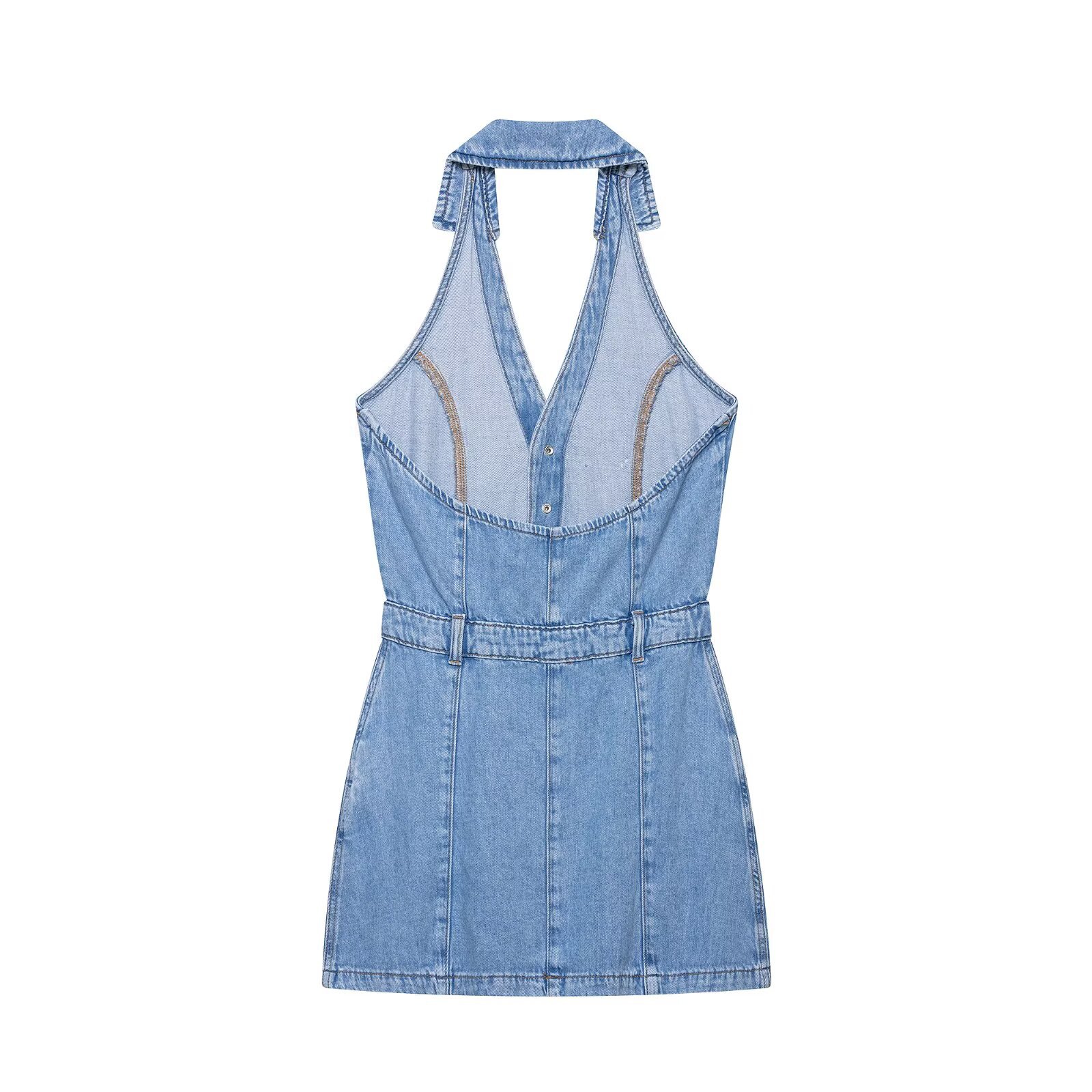 Vestido Jeans Mini Halter Y2K  - Y2K Backless Halter Mini Dress avaliação e preço