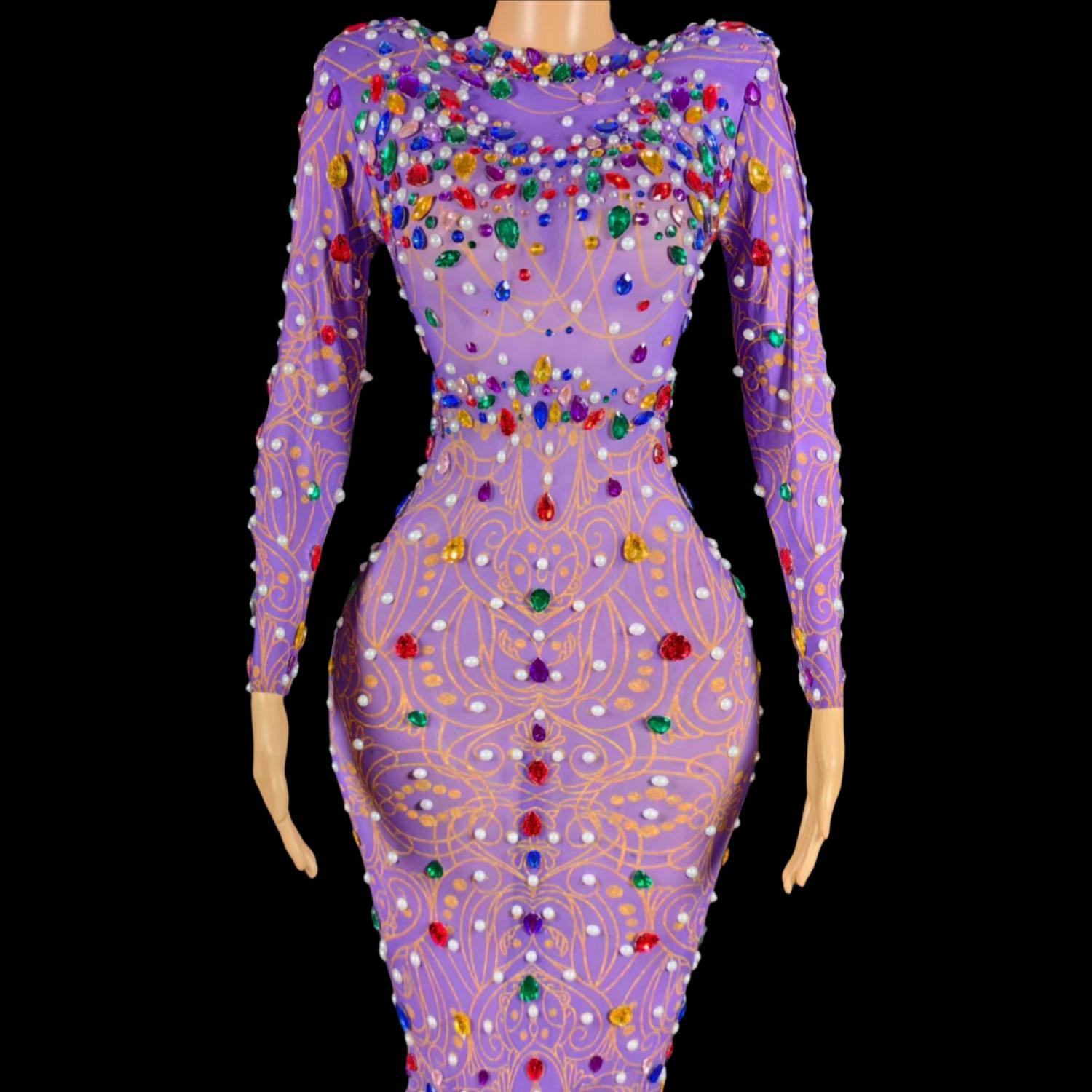 Strass brilhantes roxo sereia  - Sparkly Rhinestone Club Party Dress avaliação e preço