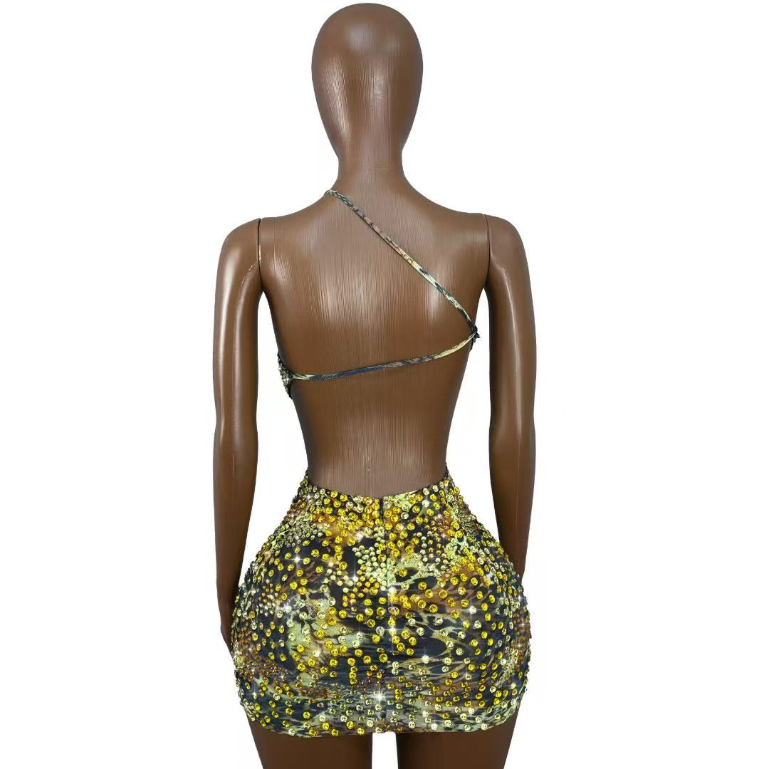 Vestido Mini de Luxo para Mulh - Sparkly Rhinestone Club Party Dress avaliação e preço