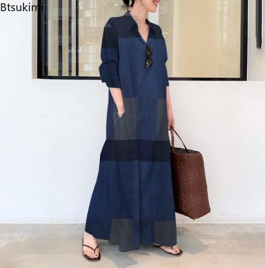 Novo Vestido Camisa Feminino d - Casual Loose Linen Shirt Dress avaliação e preço