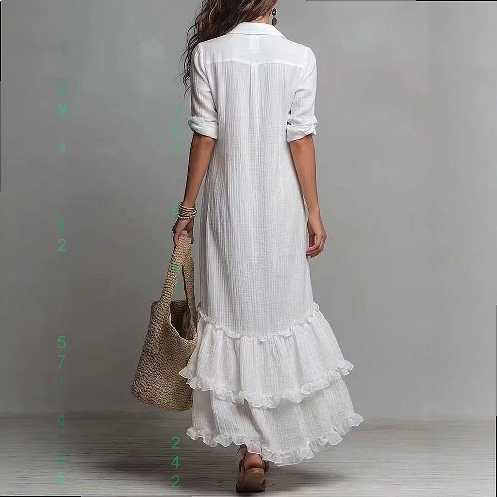 Vestido de algodão e linho com - Casual Loose Linen Shirt Dress avaliação e preço