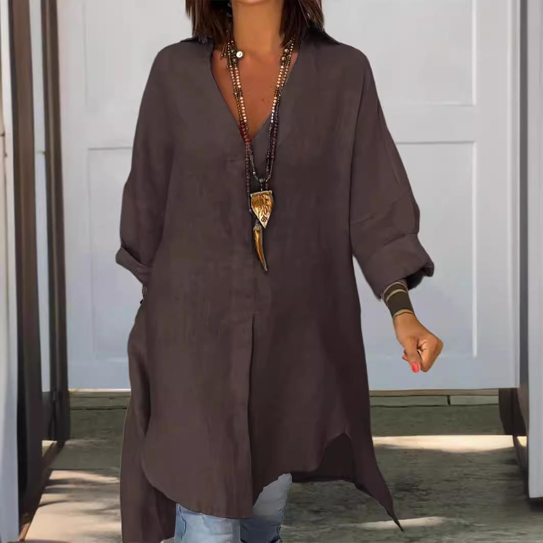 Novo Vestido Casual Feminino d - Casual Loose Linen Shirt Dress avaliação e preço