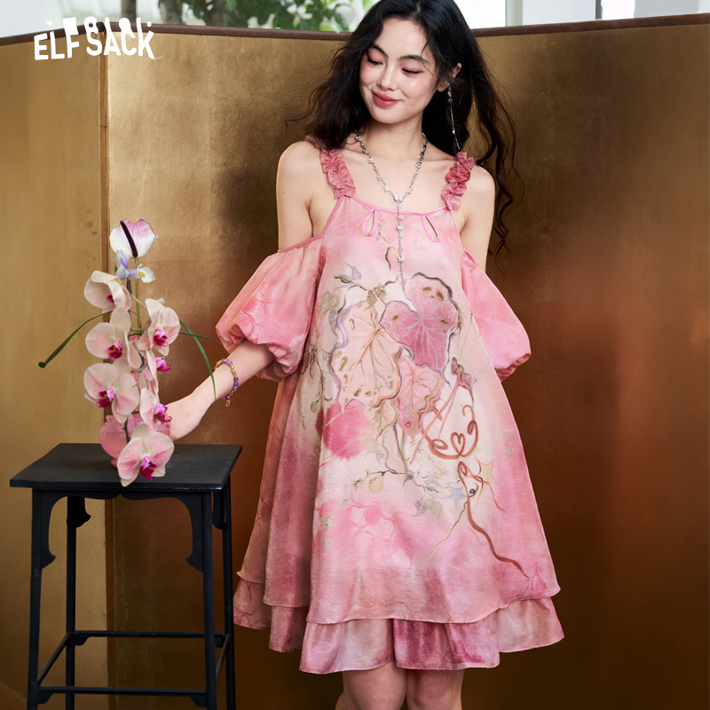 Vestido feminino de chiffon ja - Off Shoulder Puff Sleeve Sundress avaliação e preço