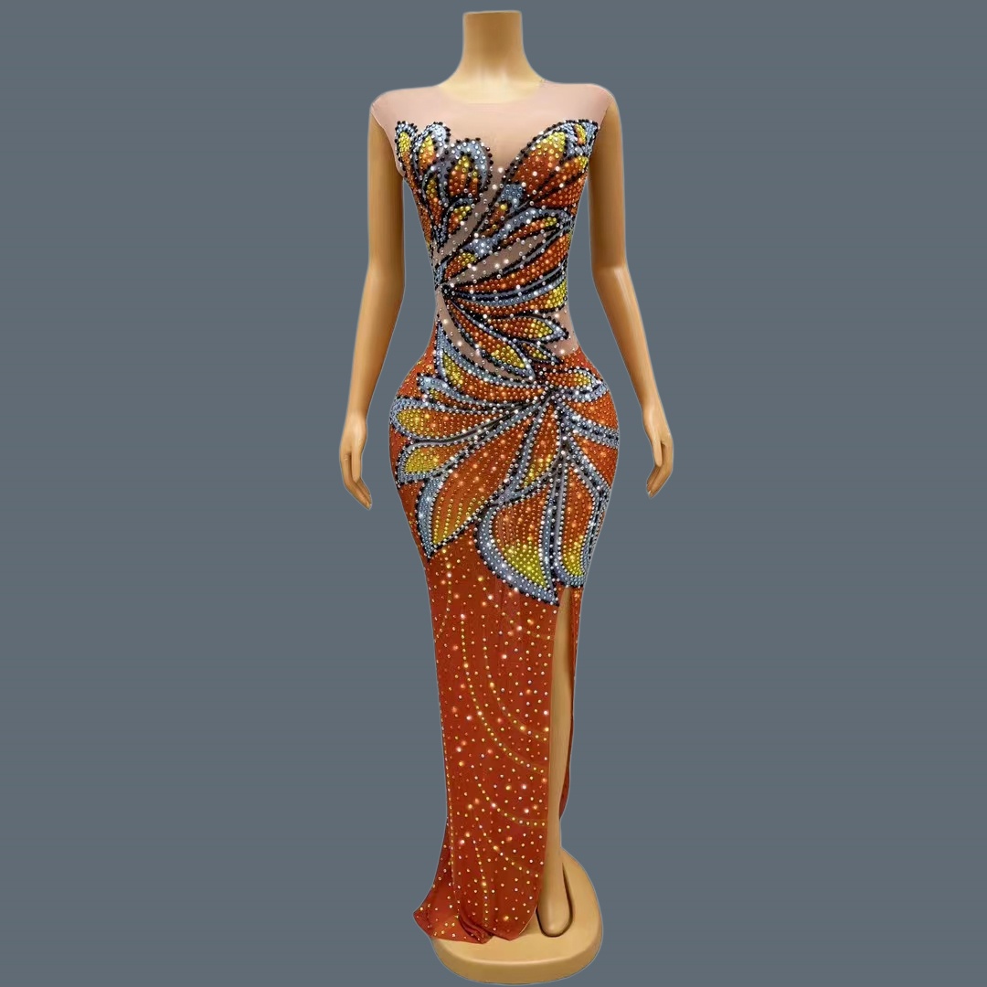 Vestido Maxi Sem Mangas para M - Sparkly Rhinestone Club Party Dress avaliação e preço