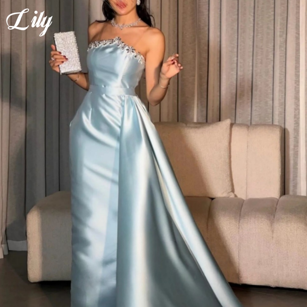 Lily azul elegante vestido for - Elegant Satin Evening Gown Split avaliação e preço
