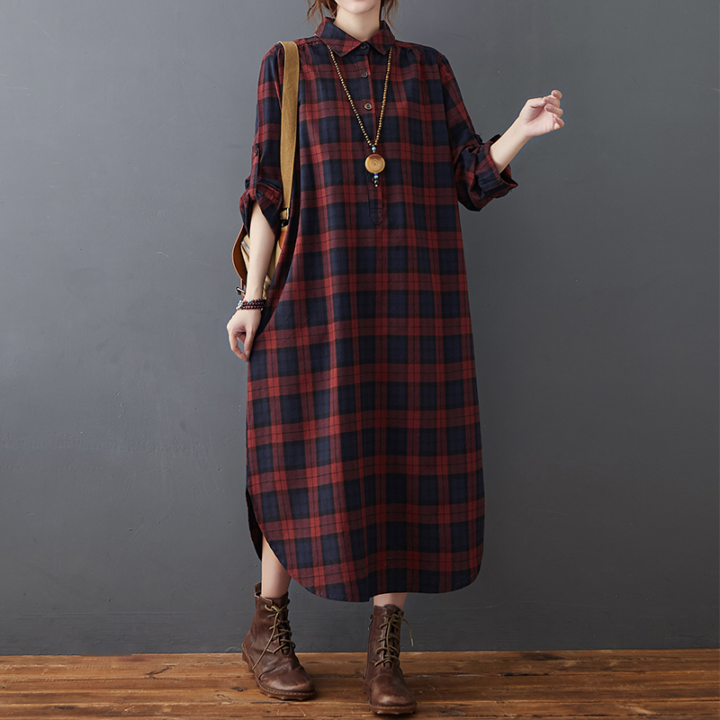 Vestido de Algodão e Linho Fem - Casual Loose Linen Shirt Dress avaliação e preço