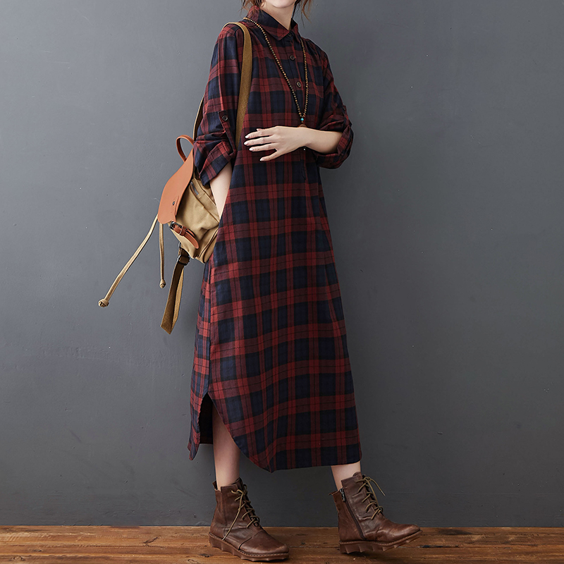 Vestido de Algodão e Linho Fem - Casual Loose Linen Shirt Dress avaliação e preço