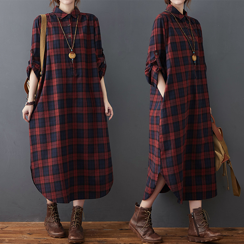 Vestido de Algodão e Linho Fem - Casual Loose Linen Shirt Dress avaliação e preço