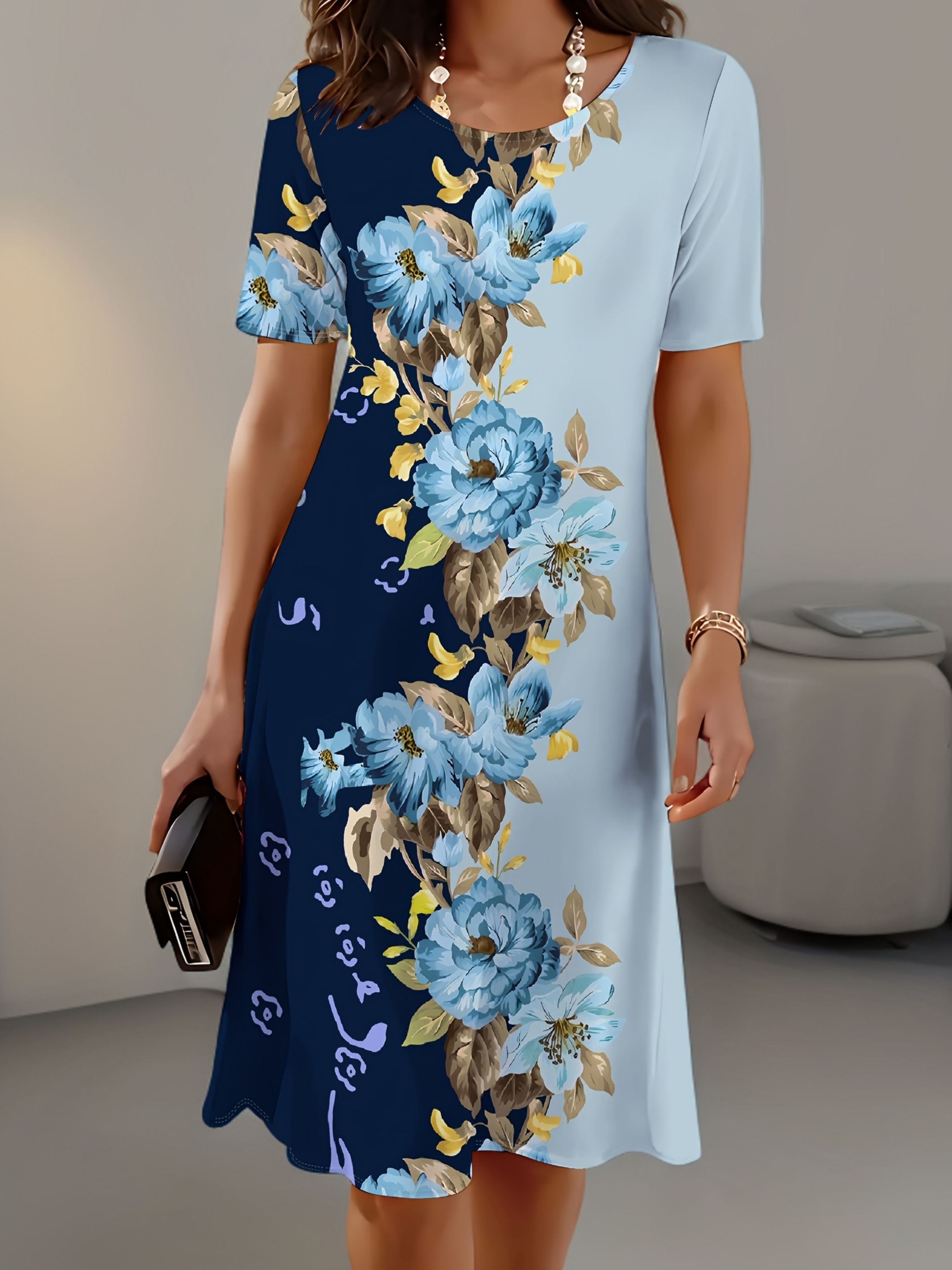 Novo Vestido Feminino Slim de  - French Vintage Floral Midi Dress avaliação e preço