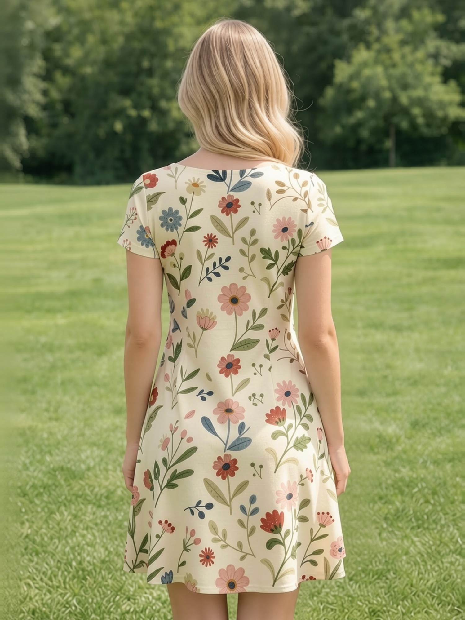 Vestido Floral Casual de Manga - French Vintage Floral Midi Dress avaliação e preço