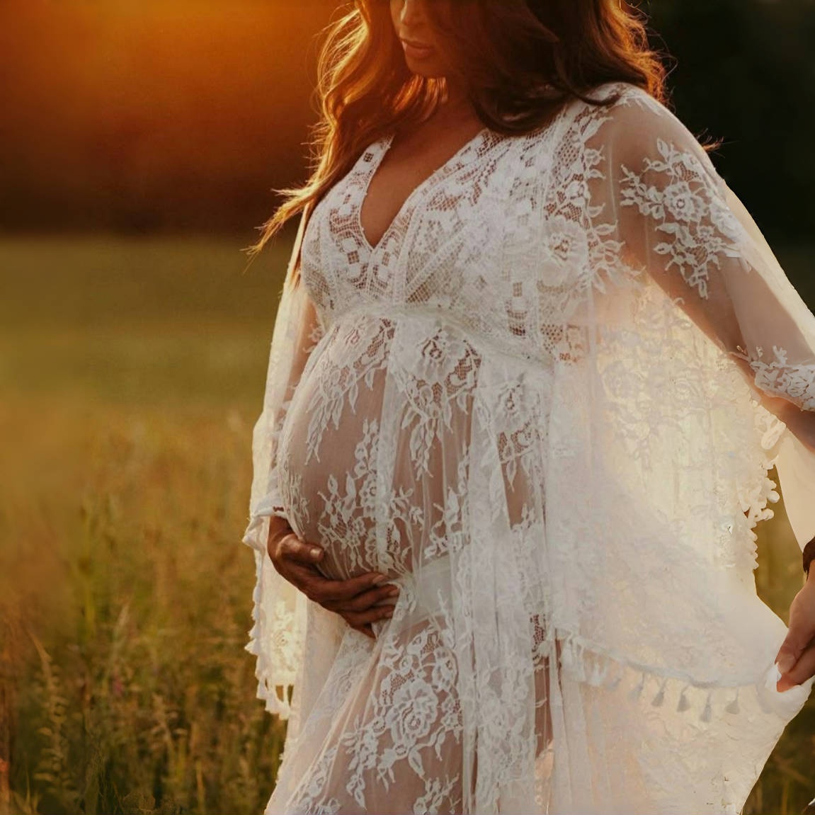 Boho Lace Matenrity Photo Shoo - Boho Summer Beach Maxi Dress avaliação e preço