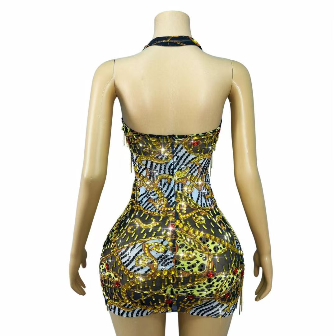 Vestido Mini Bodycon com Corre - Sparkly Rhinestone Club Party Dress avaliação e preço