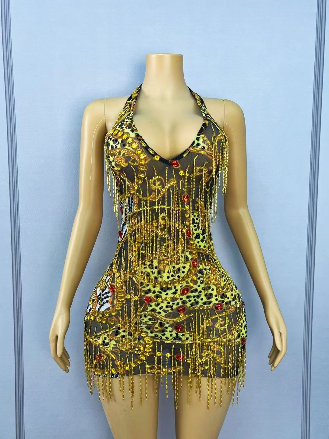 Vestido Mini Bodycon com Corre - Sparkly Rhinestone Club Party Dress avaliação e preço