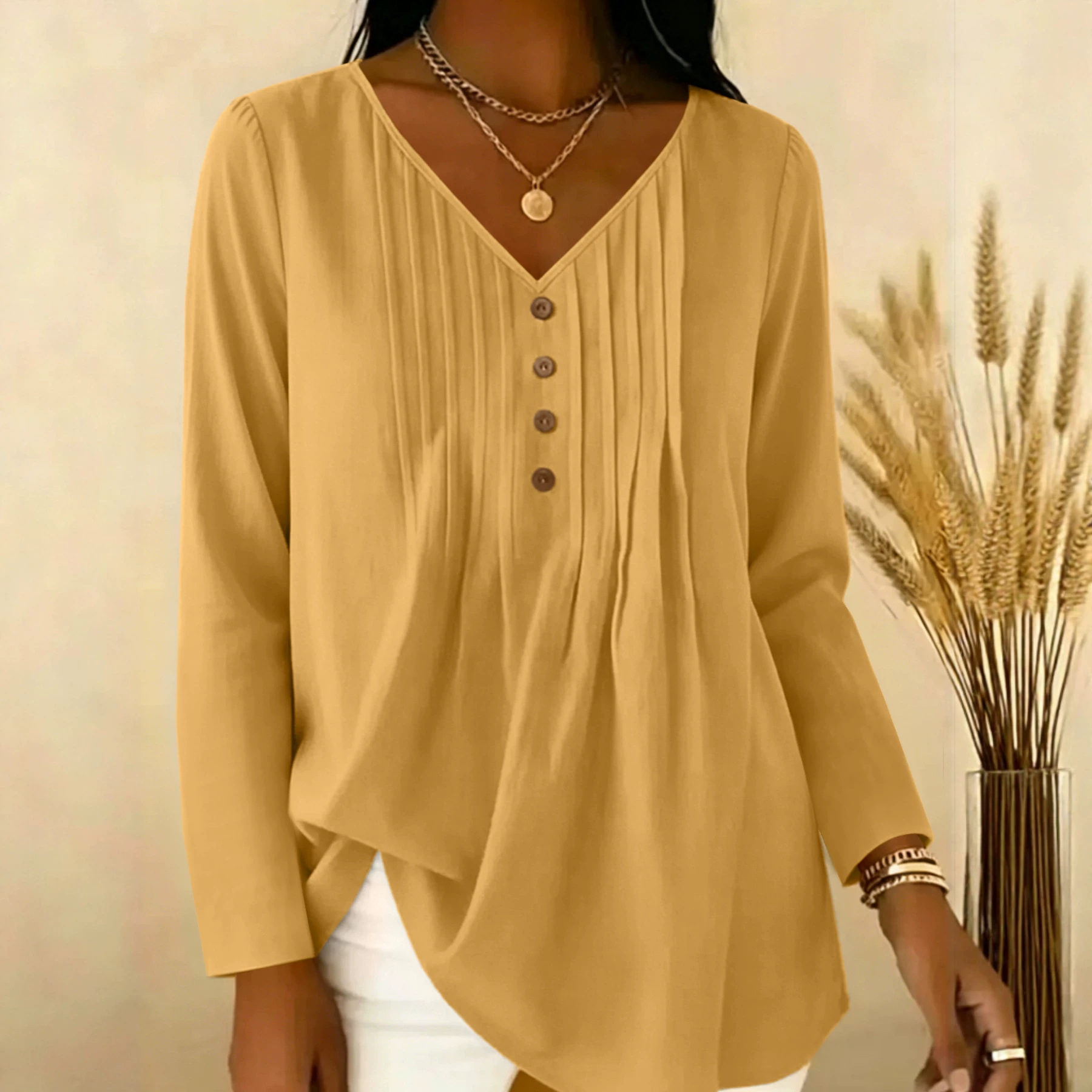 Blusa de Manga Longa Plissada  - Blouses avaliação e preço