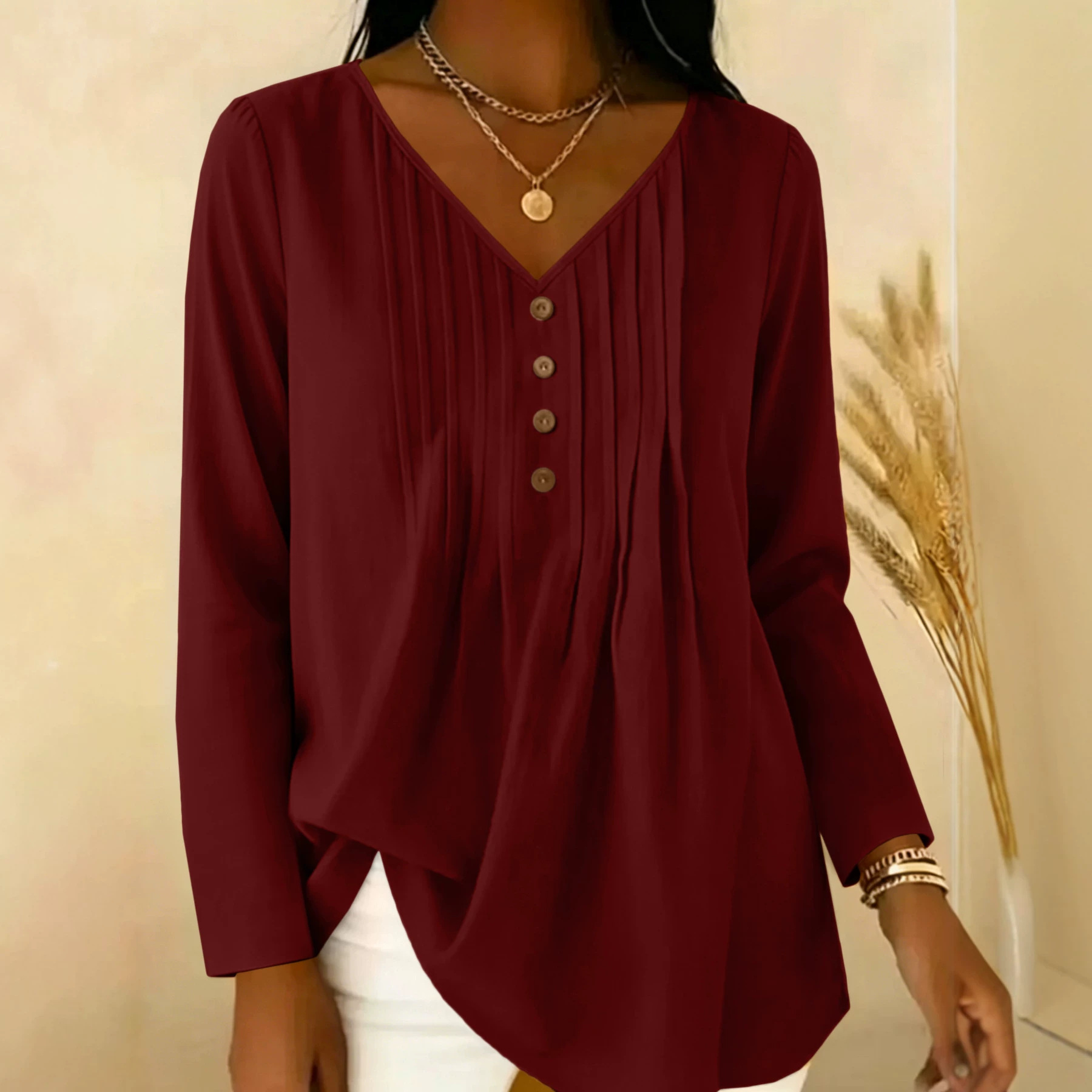 Blusa de Manga Longa Plissada  - Blouses avaliação e preço