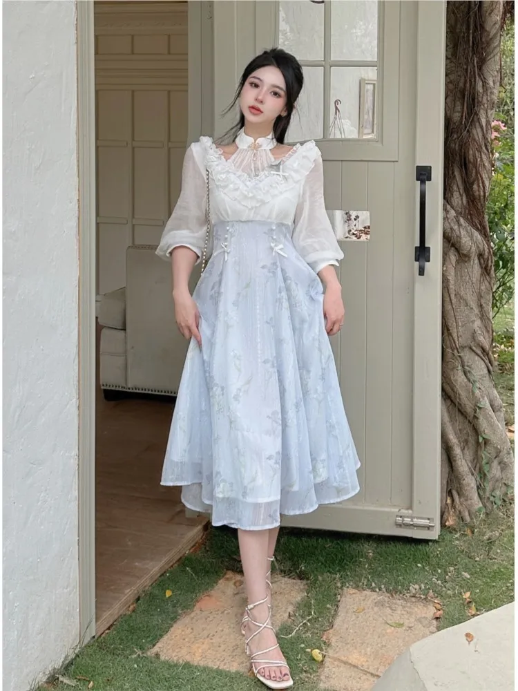 Elelgant feminino verão francê - French Vintage Floral Midi Dress avaliação e preço