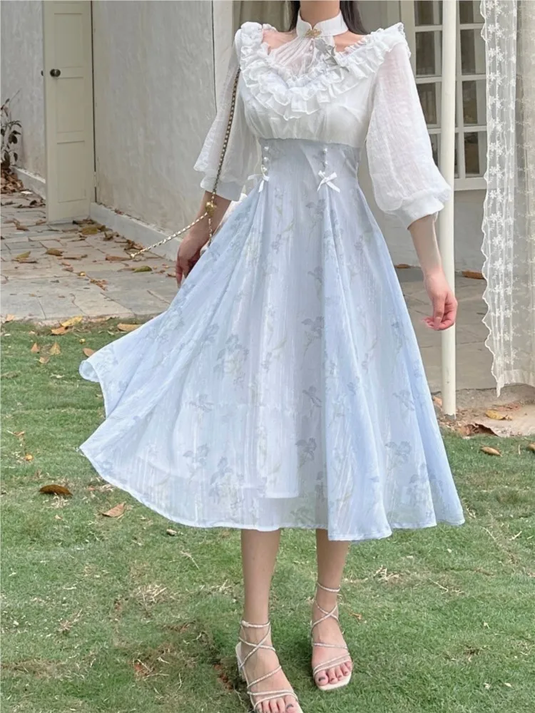 Elelgant feminino verão francê - French Vintage Floral Midi Dress avaliação e preço