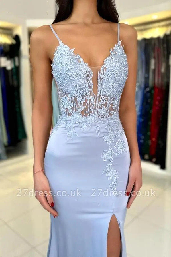 Vestido de Baile Sereia Azul C - Elegant Satin Evening Gown Split avaliação e preço