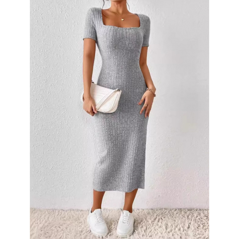 Vestido Midi de Malha Canelada - Bodycon Long Sleeve Ribbed Dress avaliação e preço