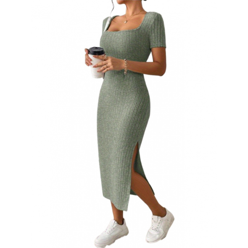 Vestido Midi de Malha Canelada - Bodycon Long Sleeve Ribbed Dress avaliação e preço