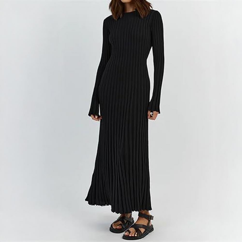 Vestido de Malha Canelada Femi - Bodycon Long Sleeve Ribbed Dress avaliação e preço