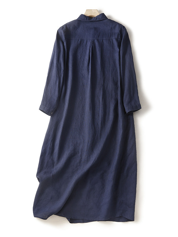 Vestido Casual de Algodão e Li - Casual Loose Linen Shirt Dress avaliação e preço