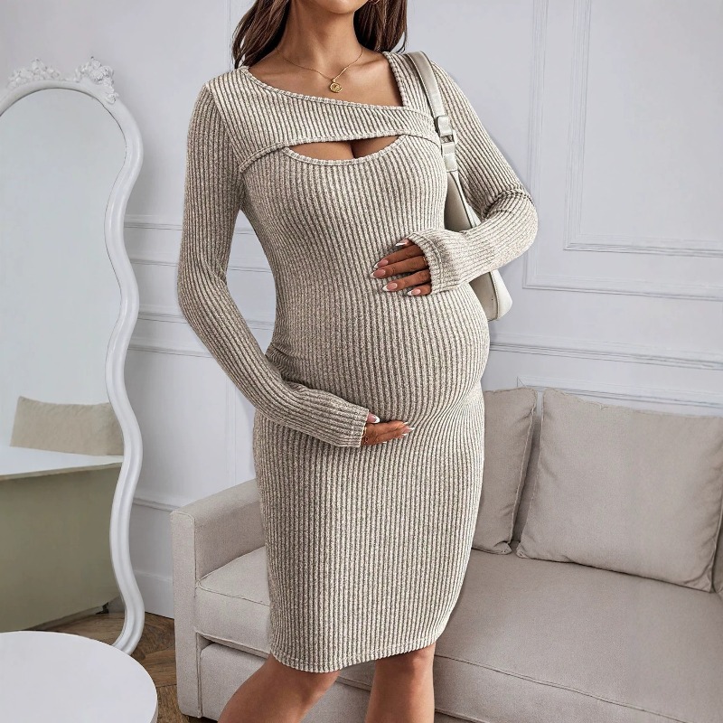 Roupas de Maternidade, Vestido - Bodycon Long Sleeve Ribbed Dress avaliação e preço