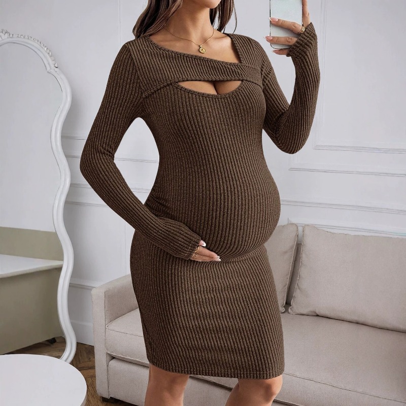 Roupas de Maternidade, Vestido - Bodycon Long Sleeve Ribbed Dress avaliação e preço