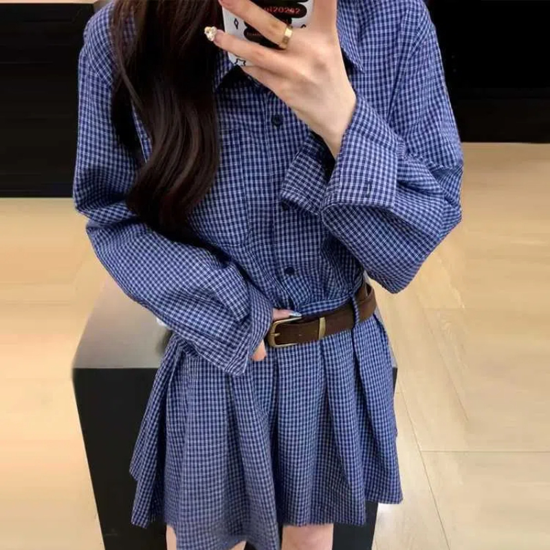 Vestido estilo coreano faculda - Korean Style A Line Shirt Dress avaliação e preço