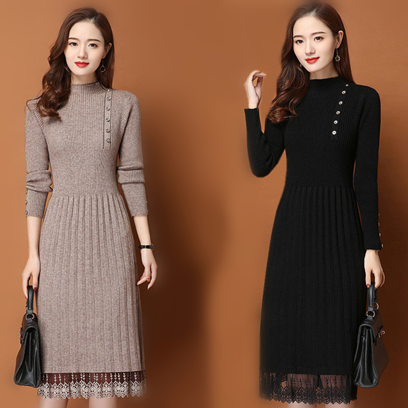 Renda bainha botões feminino o - Bodycon Long Sleeve Ribbed Dress avaliação e preço