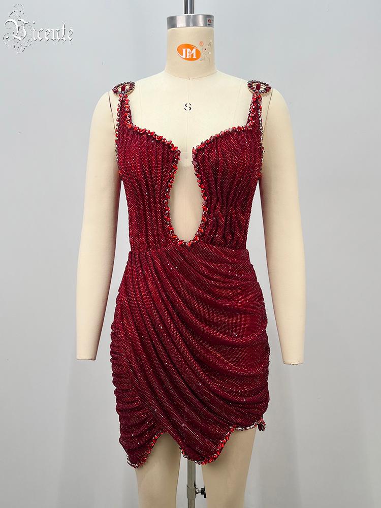 Vestido Mini Sexy Vermelho com - Sparkly Rhinestone Club Party Dress avaliação e preço