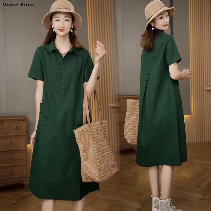 Vestido feminino camisa de lin - Casual Loose Linen Shirt Dress avaliação e preço