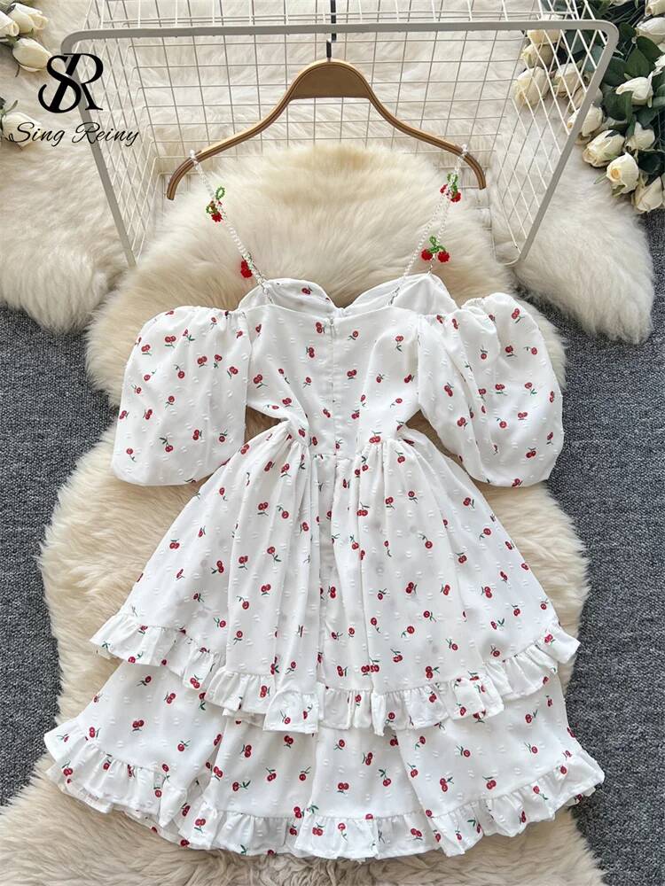 Vestido de Verão Fairycore par - Off Shoulder Puff Sleeve Sundress avaliação e preço